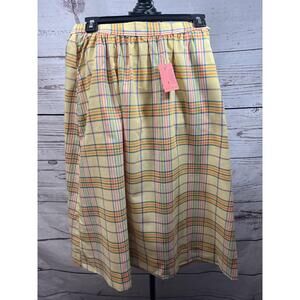 NWT Shapely‎ Vintage Yellow Plaid Elastic Waistband Aline Skirt Size 10